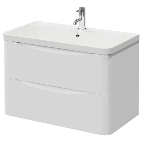 Vela Gloss White 800mm Wall Mounted 2 Drawer Vanity Unit with Anya Basin Right Hand View