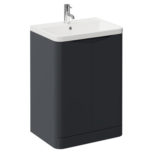 Vela Satin Anthracite 600mm 2 Door Vanity Unit with Leni Basin Left Hand View