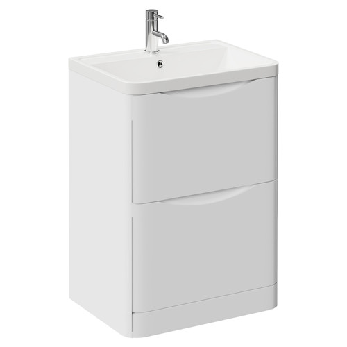 Vela Gloss White 600mm 2 Drawer Vanity Unit with Leni Basin Left Hand View