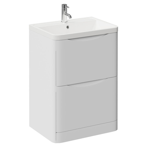 Vela Satin White 600mm 2 Drawer Vanity Unit with Leni Basin Left Hand View