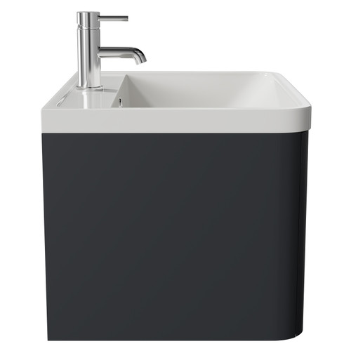 Vela Satin Anthracite 600mm Wall Mounted Single Drawer Vanity Unit with Leni Basin Side View