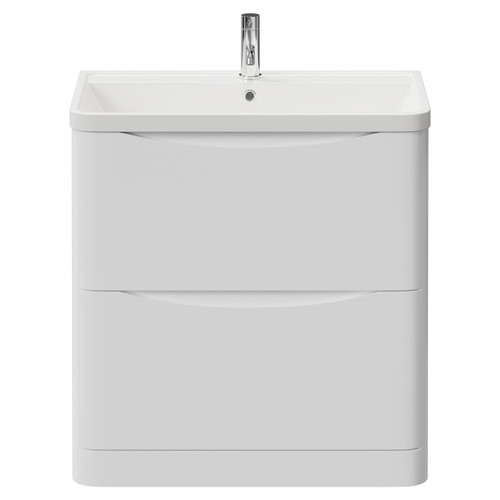 Vela Gloss White 800mm 2 Drawer Vanity Unit with Leni Basin View from Front