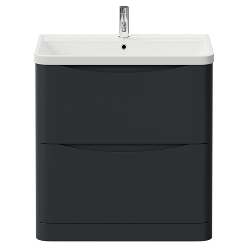 Vela Satin Anthracite 800mm 2 Drawer Vanity Unit with Leni Basin View from Front
