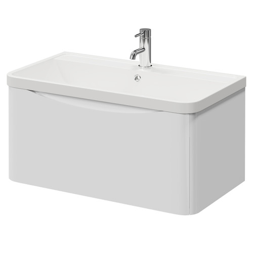 Vela Gloss White 800mm Wall Mounted Single Drawer Vanity Unit with Leni Basin Right Hand View