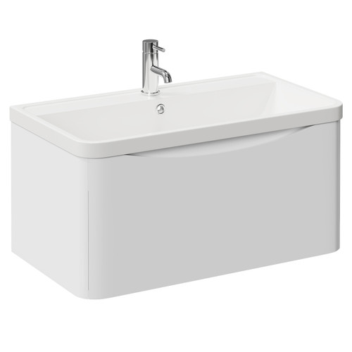 Vela Gloss White 800mm Wall Mounted Single Drawer Vanity Unit with Leni Basin Left Hand View