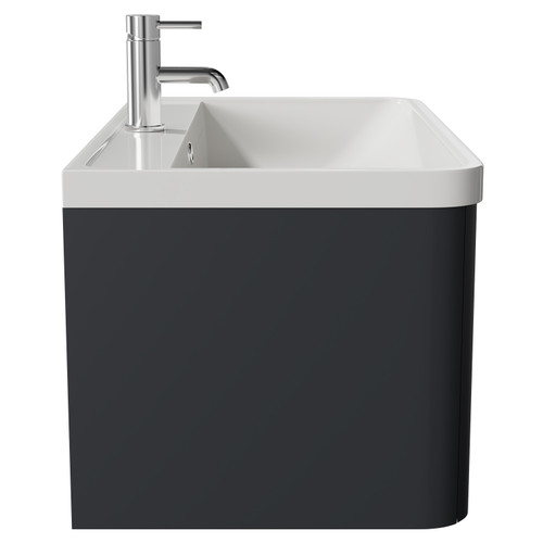 Vela Satin Anthracite 800mm Wall Mounted Single Drawer Vanity Unit with Leni Basin Side View