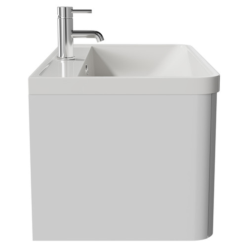 Vela Satin White 800mm Wall Mounted Single Drawer Vanity Unit with Leni Basin Side View