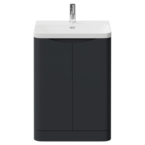 Vela Satin Anthracite 600mm 2 Door Vanity Unit with Fina Basin View from Front