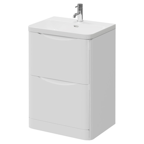 Vela Gloss White 600mm 2 Drawer Vanity Unit with Fina Basin Right Hand View