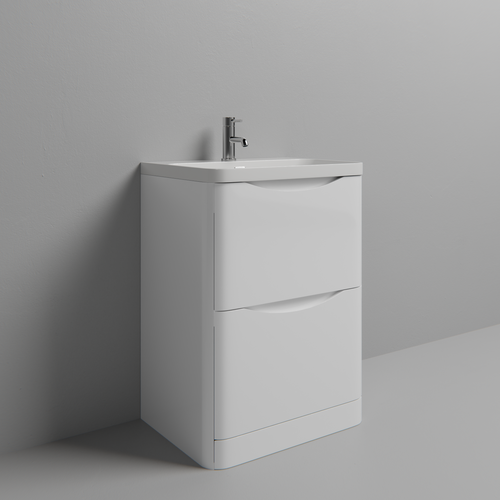 Vela Gloss White 600mm 2 Drawer Vanity Unit with Fina Basin Studio Shot