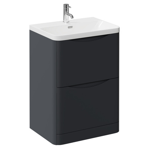 Vela Satin Anthracite 600mm 2 Drawer Vanity Unit with Fina Basin Left Hand View