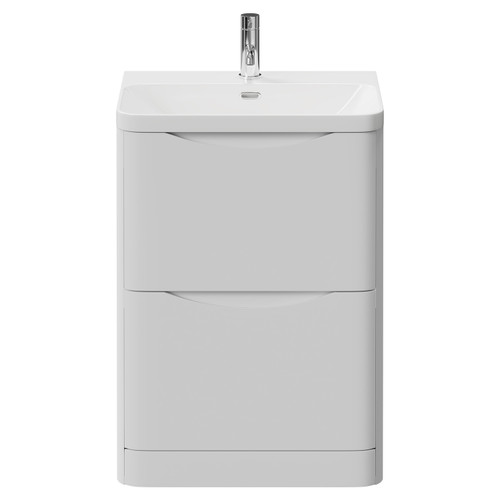 Vela Satin White 600mm 2 Drawer Vanity Unit with Fina Basin View from Front