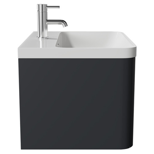 Vela Satin Anthracite 600mm Wall Mounted Single Drawer Vanity Unit with Fina Basin Side View