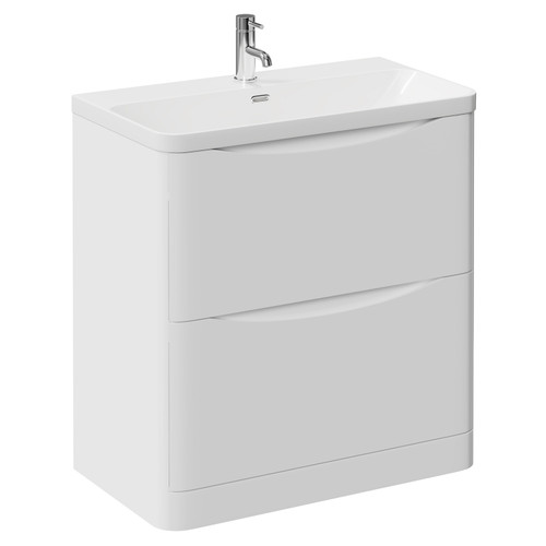 Vela Gloss White 800mm 2 Drawer Vanity Unit with Fina Basin Left Hand View