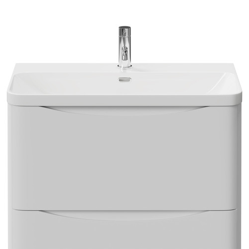 Vela Satin White 800mm 2 Drawer Vanity Unit with Fina Basin View from Front