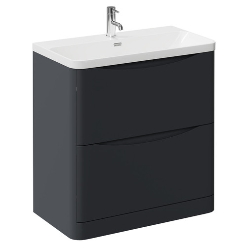 Vela Satin Anthracite 800mm 2 Drawer Vanity Unit with Fina Basin Left Hand View