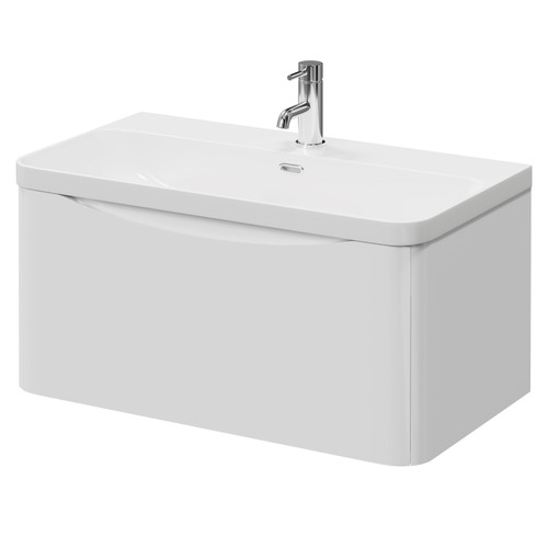 Vela Gloss White 800mm Wall Mounted Single Drawer Vanity Unit with Fina Basin Right Hand View