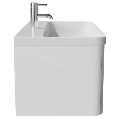 Vela Gloss White 800mm Wall Mounted Single Drawer Vanity Unit with Fina Basin Side View