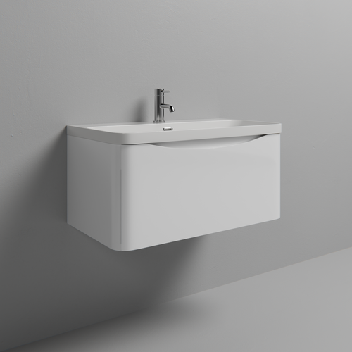 Vela Gloss White 800mm Wall Mounted Single Drawer Vanity Unit with Fina Basin Studio Shot