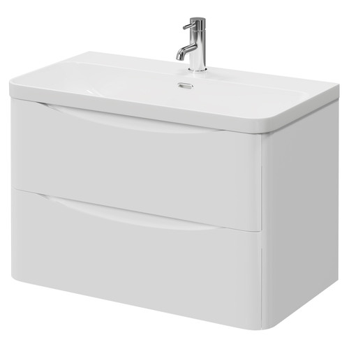 Vela Gloss White 800mm Wall Mounted 2 Drawer Vanity Unit with Fina Basin Right Hand View