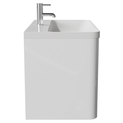 Vela Gloss White 800mm Wall Mounted 2 Drawer Vanity Unit with Fina Basin Side View
