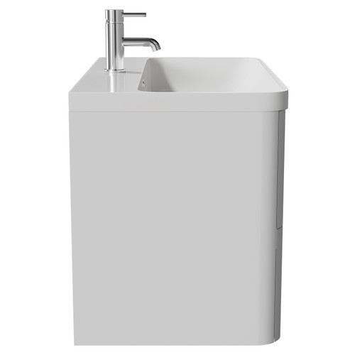 Vela Satin White 800mm Wall Mounted 2 Drawer Vanity Unit with Fina Basin Side View