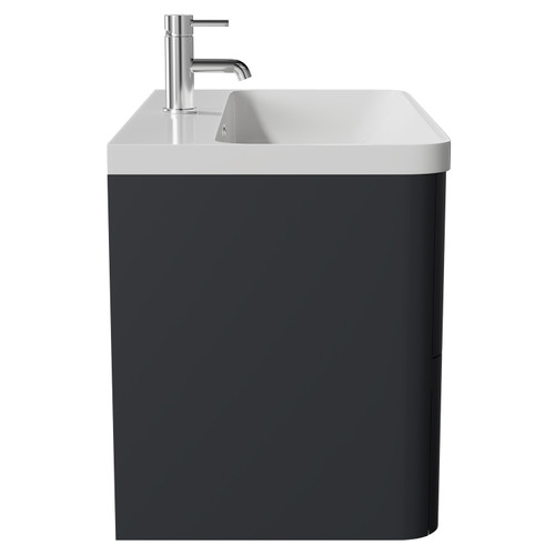 Vela Satin Anthracite 800mm Wall Mounted 2 Drawer Vanity Unit with Fina Basin Side View