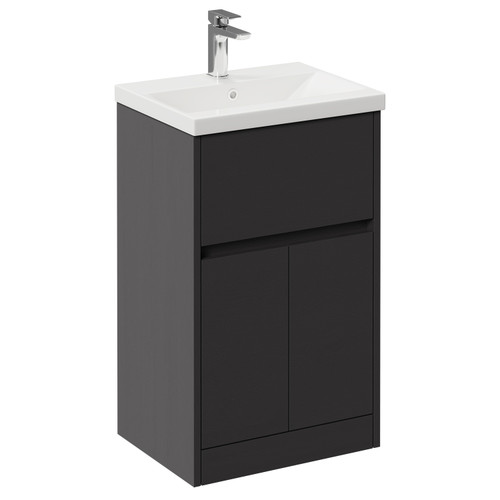 Montego Graphite Grey 500mm 1 Drawer 2 Door Vanity Unit with Glide Basin Left Hand View