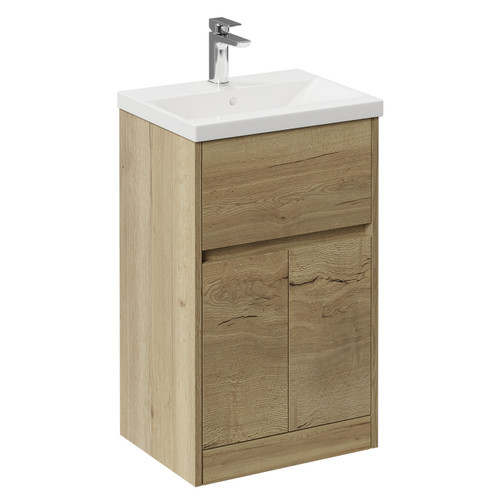 Montego Autumn Oak 500mm 1 Drawer 2 Door Vanity Unit with Glide Basin Left Hand View