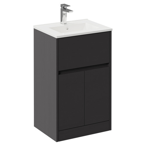 Montego Graphite Grey 500mm 1 Drawer 2 Door Vanity Unit with Angel Basin Left Hand View