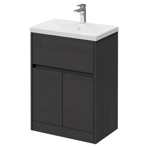 Montego Graphite Grey 600mm 1 Drawer 2 Door Vanity Unit with Glide Basin Right Hand View