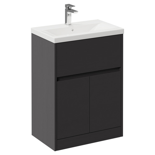 Montego Graphite Grey 600mm 1 Drawer 2 Door Vanity Unit with Glide Basin Left Hand View