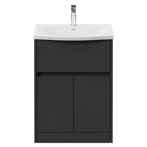 Montego Graphite Grey 600mm 1 Drawer 2 Door Vanity Unit with Arc Basin View from Front