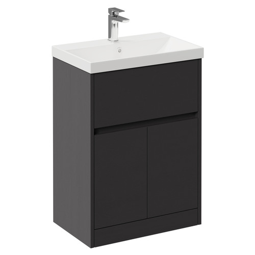 Montego Graphite Grey 600mm 1 Drawer 2 Door Vanity Unit with Rimini Basin Left Hand View