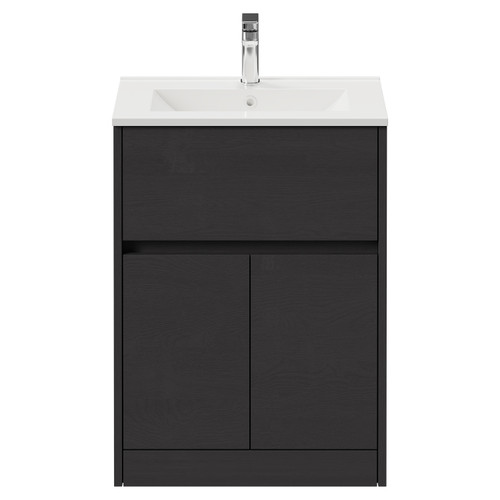 Montego Graphite Grey 600mm 1 Drawer 2 Door Vanity Unit with Angel Basin View from Front