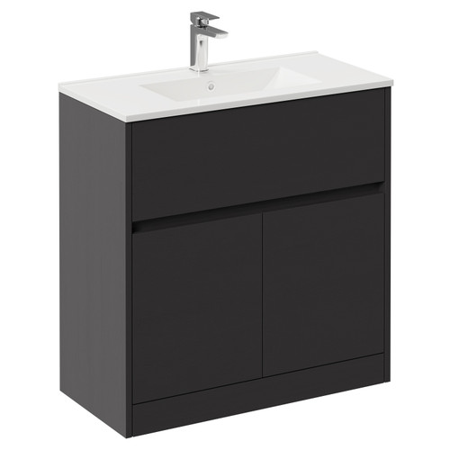 Montego Graphite Grey 800mm 1 Drawer 2 Door Vanity Unit with Angel Basin Left Hand View
