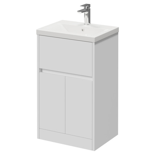 Montego Gloss White 500mm 1 Drawer 2 Door Vanity Unit with Glide Basin Right Hand View