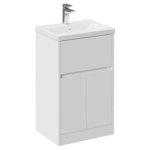 Montego Gloss White 500mm 1 Drawer 2 Door Vanity Unit with Glide Basin Left Hand View