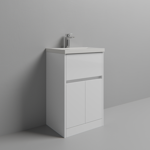 Montego Gloss White 500mm 1 Drawer 2 Door Vanity Unit with Glide Basin Studio Shot