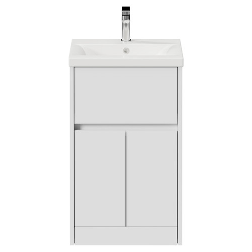 Montego Satin White 500mm 1 Drawer 2 Door Vanity Unit with Glide Basin View from Front