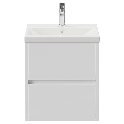 Montego Gloss White 500mm Wall Mounted 2 Drawer Vanity Unit with Glide Basin View from Front
