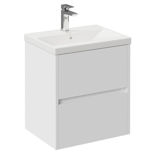 Montego Gloss White 500mm Wall Mounted 2 Drawer Vanity Unit with Glide Basin Left Hand View