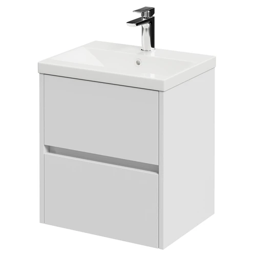 Montego Satin White 500mm Wall Mounted 2 Drawer Vanity Unit with Glide Basin Right Hand View
