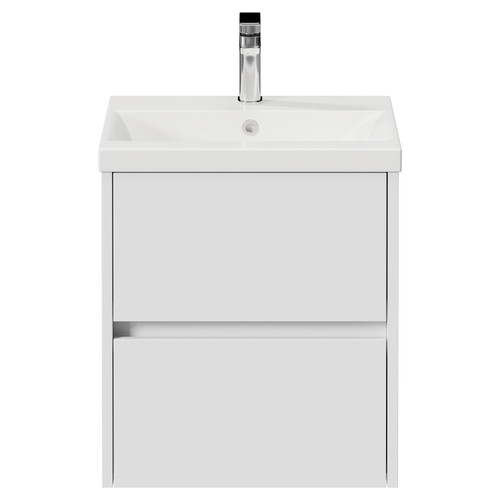 Montego Satin White 500mm Wall Mounted 2 Drawer Vanity Unit with Glide Basin View from Front