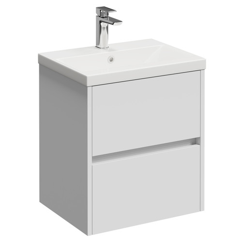 Montego Satin White 500mm Wall Mounted 2 Drawer Vanity Unit with Glide Basin Left Hand View