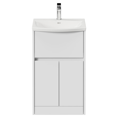 Montego Satin White 500mm 1 Drawer 2 Door Vanity Unit with Arc Basin View from Front