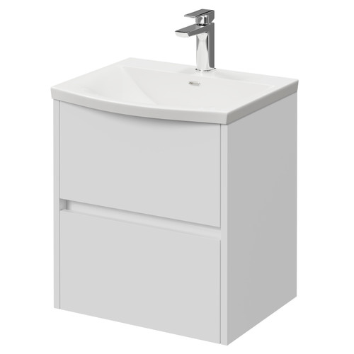 Montego Gloss White 500mm Wall Mounted 2 Drawer Vanity Unit with Arc Basin Right Hand View