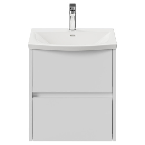 Montego Gloss White 500mm Wall Mounted 2 Drawer Vanity Unit with Arc Basin View from Front