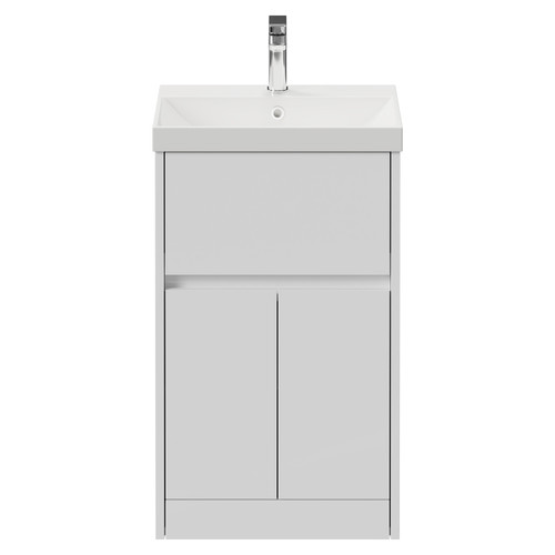 Montego Gloss White 500mm 1 Drawer 2 Door Vanity Unit with Rimini Basin View from Front