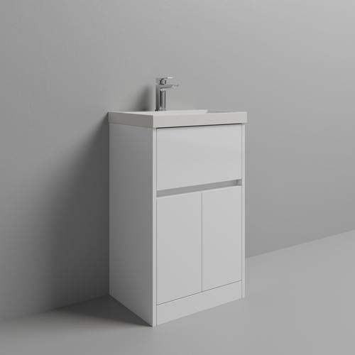 Montego Gloss White 500mm 1 Drawer 2 Door Vanity Unit with Rimini Basin Studio Shot